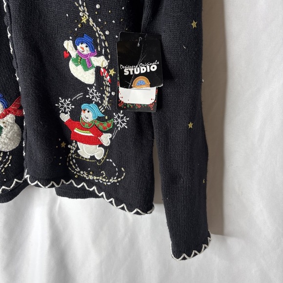 Designer Originals Studio Joy S Christmas Cardigan Sweater Snowman Beaded New - Picture 4 of 9